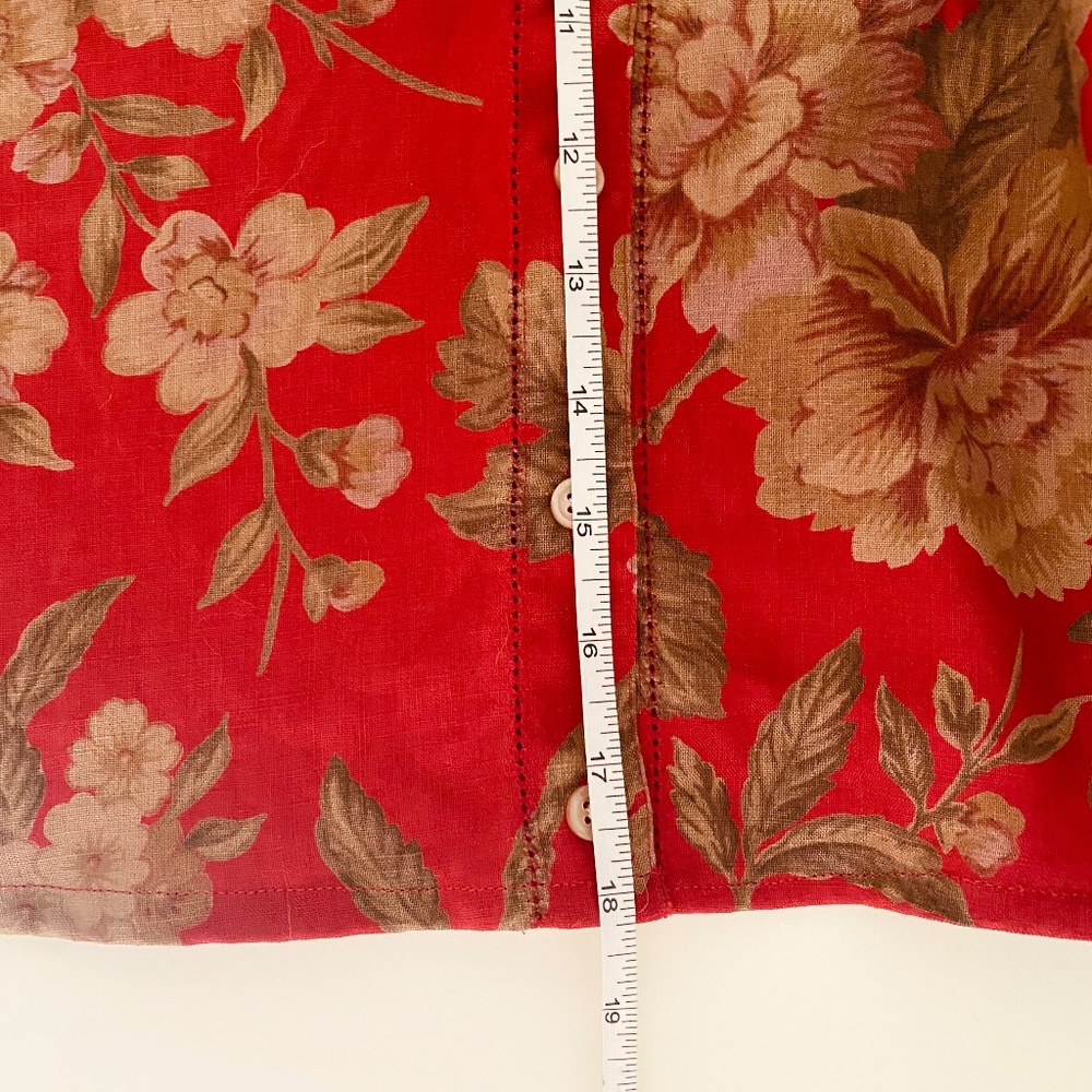 Ralph Lauren Red Linen Floral Skirt - Picture 4 of 5